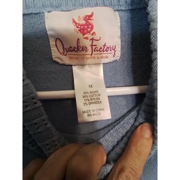 Quacker Factory; blue winter pullover sweater with Christmas theme. - Picture 7 of 7